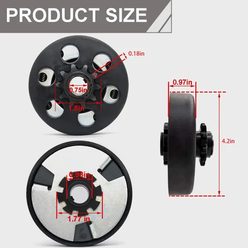 Vista 3 de Embrague centrífugo, embrague Go Kart de 3/4" de diámetro interior, 10 dientes, para cadena #40/#41/#420, compatible con mini bicicleta, Go Kart