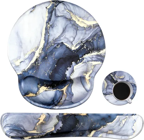 Vista 14 de iLeadon Alfombrilla de mouse con reposamuñecas, reposamuñecas para teclado + alfombrilla ergonómica para mouse + posavasos, alfombrilla de mouse