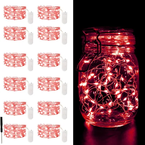 Vista 11 de Paquete de 12 Luces de Hadas Operadas por Batería, Cadena de Luces de 7 Pies, 20 LED, Impermeable, Alambre Plateado, Luces de Navidad para Rosa