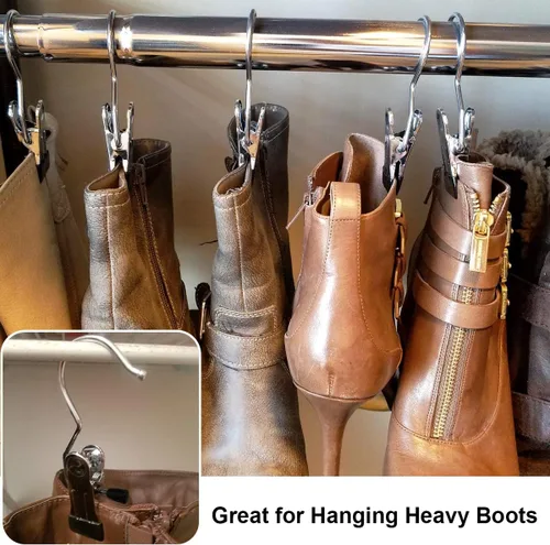 Vista 3 de Coideal Ganchos para colgar botas, 8 ganchos para botas, clips de ropa de acero inoxidable para secar calcetines (negro)