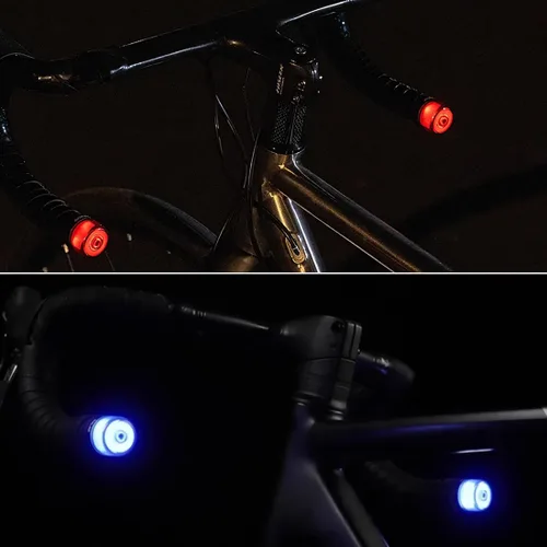 Vista 6 de 2 tapones de extremo para manillar de bicicleta, 7 colores cambiantes, luz final para manillar de bicicleta para paseo nocturno, luces traseras LED