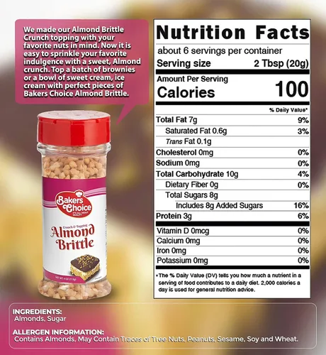 Vista 2 de Baker's Choice Almond Brittle Crunch - Cobertura de helado de postre de nuez - Para helado, helados, cupcakes o batidos - Sin lácteos, Kosher - 4