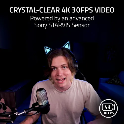 Vista 2 de Cámara web para streaming Razer Kiyo V2: 4K 30 FPS, 1080p 60 FPS - Encuadre automático con IA - Micrófono incorporado - Lente de ángulo ultra amplio