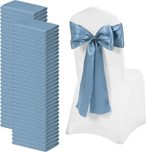 Vista 19 de 72 bandas de satén para silla, color azul bebé, lavables y reutilizables, fundas universales para silla, suministros para atar en la espalda