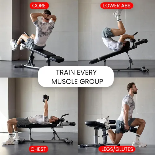 Vista 3 de Finer Form Banco Semi-Comercial de Inclinación para Sentadillas y Plano para Pesos. Equipo de Fitness Ajustable y Banco de Ejercicios