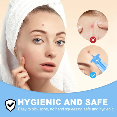 Vista 2 de Agujas estériles para espinillas, 50 agujas desechables para el acné y 72 puntos adhesivos para espinillas, herramientas efectivas para eliminar