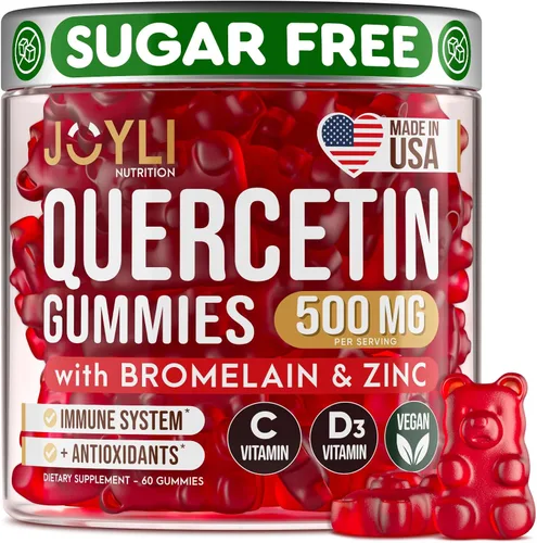 JOYLI - Gomitas de quercetina – Quercetina con bromelina zinc vitamina C y vitamina D3 – Suplemento de quercetina de 500 mg para el sistema
