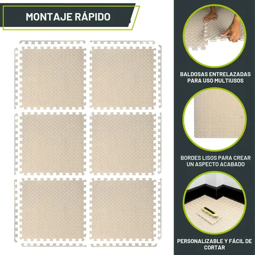Vista 6 de ProsourceFit - Tapete de ejercicio tipo rompecabezas de ½ pulgada, losetas de espuma EVA entrelazadas para gimnasio en casa, para niños, crema, 24 x