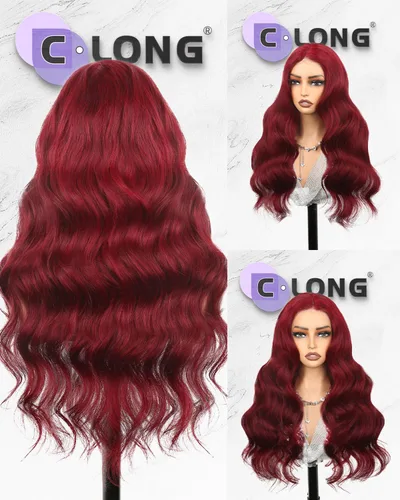 Vista 8 de Pelucas de cabello humano con encaje frontal color borgoña 99j de 13 x 6, densidad del 200 %, pelucas de encaje frontal HD 99j de color rojo