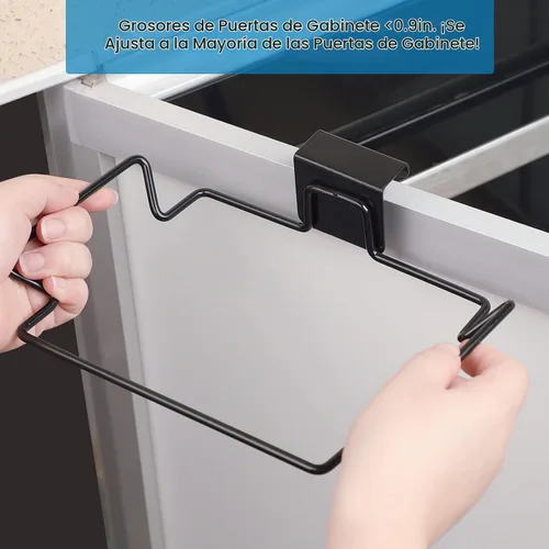 Vista 3 de Soporte Grande de Acero Inoxidable para Bolsas de Basura para Puertas y Armarios de Cocina, Negro