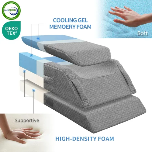Vista 2 de Adjustable Leg Elevation Pillows for Swelling After Surgery, Cooling Memory Foam Leg Wedge Pillow for Blood Circulation, Wedge Pillow for Sleeping