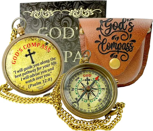 Vista 11 de God’s Compass – Christian Brass Compass Gift Set with Engraved Bible Verses Faith-Based Religious Gifts for Graduation, Baptism, Confirmation &