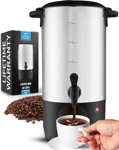 Zulay - Cafetera comercial de acero inoxidable, urna de café con tapa de bloqueo giratorio y asas de tacto frío, cafetera de preparación rápida con