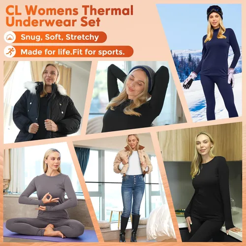 Vista 5 de CL convallaira Women Thermal Underwear Long Johns Set, Soft and Warm Long Underwear Base Layer Pajama for Cold Weather