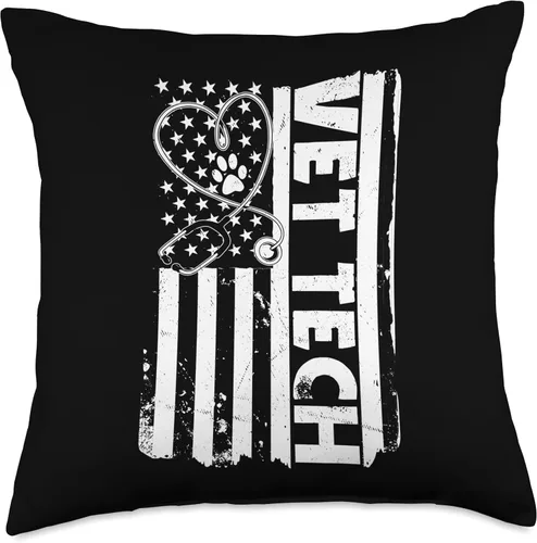Vista 5 de Veterinary Technician Design Animal Health USA Flag Vet Tech Veterinarian Nurse America - Almohada de 16 x 16 pulgadas, multicolor