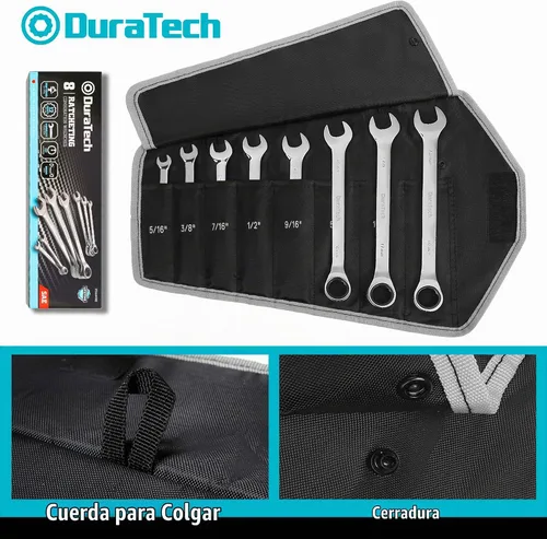 Vista 5 de DURATECH Juego de llaves de trinquete de 8 piezas, SAE, 5/16" a 3/4