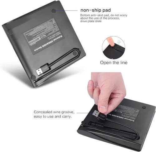 Vista 6 de intendvision Unidad externa de CD DVD USB 3.0 portátil se adapta para DVD-R DVD-RW DVD+R DVD+RW DVD-ROM Super Speed Transferencia de datos negro