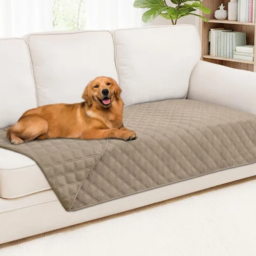Vista 31 de Smiry Funda impermeable para cama de mascota, suave y lavable, para muebles, cama, sofá, reversible, a cuadros (30 x 53 pulgadas, color beige/beige)