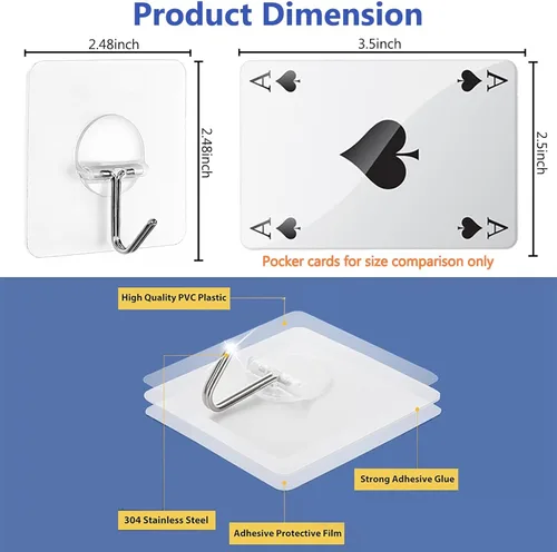 Vista 2 de Ganchos adhesivos para colgar ganchos de pared resistentes, ganchos autoadhesivos para toallas, abrigos, ganchos impermeables y transparentes