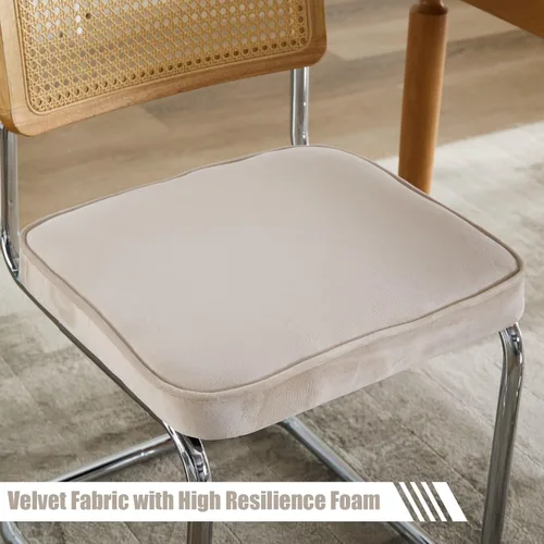 Vista 6 de Juego de 2 sillas de comedor de terciopelo con respaldo de ratán, diseño moderno Breuer con base cromada inoxidable sin brazos tapizada para Beige