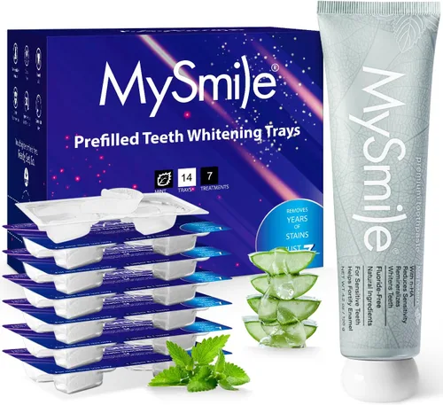 Vista 8 de MySmile Kit de bandejas blanqueadoras de dientes precargadas de 7 tratamientos con gel blanco de peróxido de hidrógeno al 12% para dientes