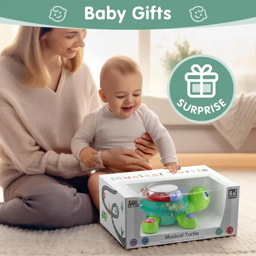 Vista 7 de iPlay, iLearn Juguete musical de tortuga para bebé, aprendizaje bilingüe en español, inglés, juguetes para gatear con luz y sonido, regalos