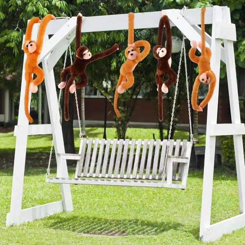 Vista 3 de Paquete de 6 peluches de mono colgante de 24 pulgadas para cumpleaños y fiesta de animales