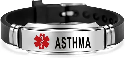 Vista 13 de NanMuc Pulsera de identificación de alerta médica roja de primeros auxilios de emergencia grabada con láser Alerta de salud ajustable pulsera