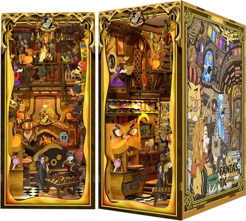 Vista 10 de CUTEBEE - Kit de rincón de libros, kit de casa de muñecas en miniatura para adultos y adolescentes, decoración de estantería, modelo de callejón