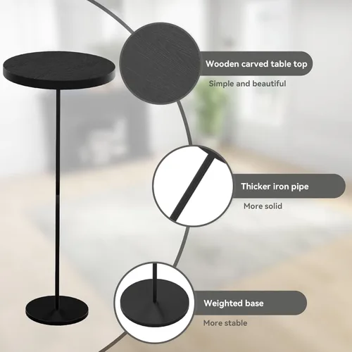 Vista 5 de Mesa auxiliar pequeña, mesa redonda de metal, diámetro de escritorio de 9.99 pulgadas para sala de estar, dormitorio, espacios pequeños, sofá, Negro