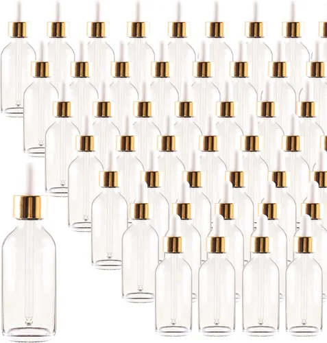 Vista 24 de Paquete de 48 botellas con cuentagotas de vidrio ámbar de 1 oz, botellas cuentagotas con cuentagotas de vidrio para aceites esenciales, perfumes