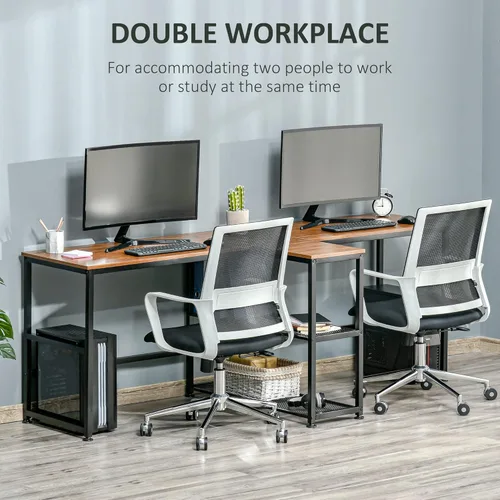 Vista 4 de HOMCOM 83" Two Person Computer Desk with 2 Storage Shelves, Double Desk Workstation with Book Shelf, Long Desk Table for Home Office, Dark Walnut