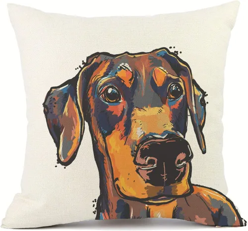 Vista 23 de Funda de almohada de lino de pastor alemán, diseño artístico abstracto colorido, funda de almohada de lino de 18 x 18 pulgadas para amantes