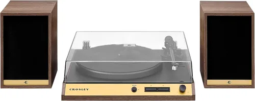 Vista 15 de Crosley C72 - Tocadiscos Bluetooth de 2 velocidades con transmisión por correa con altavoces de 80 W y brazo de fibra de carbono, nogal