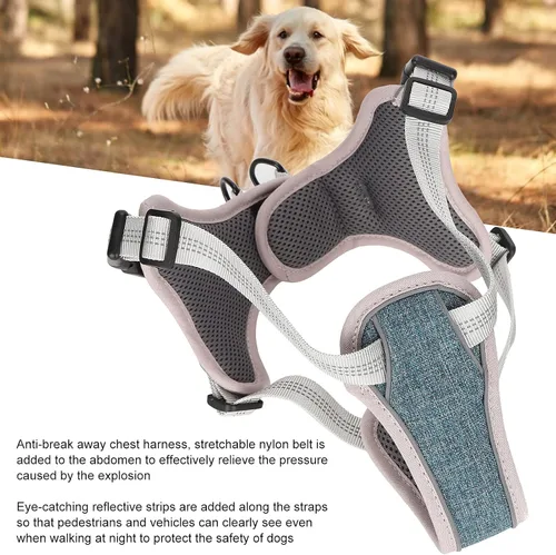 Vista 3 de Dog Vest Harness, Adjustable Reflective No Pull Chest Harness for Large Medium Dogs, Polyester Nylon Outdoor Walking Safety Strap (S)