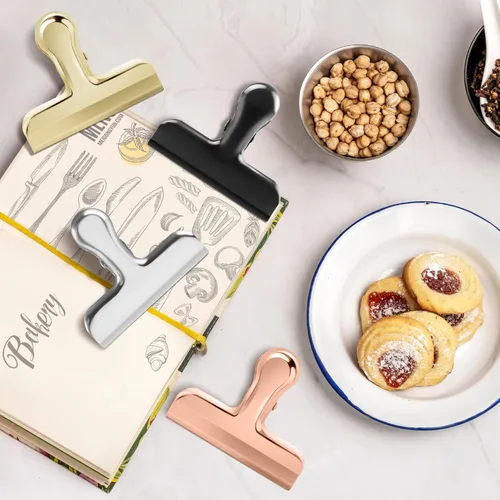 Vista 6 de Pinzas para bolsas, clips de acero inoxidable resistentes, paquete de 8, gran cierre para bolsas de alimentos, ideal para sellar bolsas de café