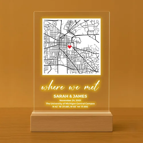 Vista 5 de Placa de Mapa Personalizada - Nuestra Primera Cita Donde Todo Comenzó Letrero de Ubicación Personalizado Signo de Mapa para Parejas Regalo para Ella