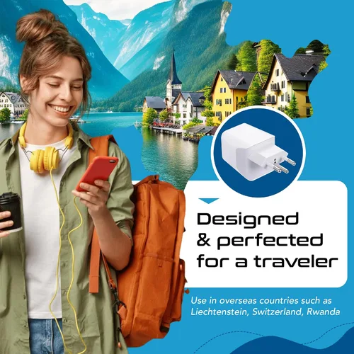 Vista 5 de Ceptics Set completo europeo de adaptador de viaje por Ceptics con USB dual - Tipo G, E/F, C - Londres - Entrada EE. UU. - Peso ligero - Perfecto