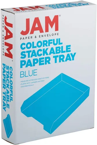 Vista 5 de JAM PAPER Bandejas de papel apilables - Azul - Bandeja organizadora de escritorio para documentos, cartas y archivos - Se venden individualmente