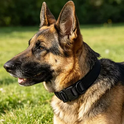 Vista 6 de Collar táctico para perro, ajustable, militar, de nailon, con asa de control y hebilla de metal resistente para perros medianos y grandes (negro, S)