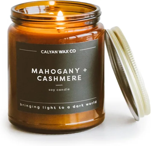 Vista 26 de Calyan Wax Co. Vela perfumada de humo y cuero, 57 horas de combustión, velas de cera de soja no tóxicas de lujo, vela en tarro de vidrio ámbar
