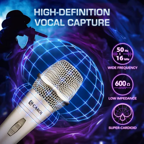 Vista 2 de CAROL E dur-916S - Micrófono vocal dorado XLR con cable para cantar, micrófono supercardioide dinámico con sistema de montaje de doble choque