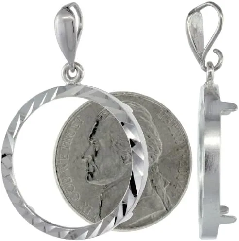 Vista 4 de Moneda de plata de ley con bisel de níquel de 0.827 in, con punta trasera, corte diamante, moneda de 5 centavos no incluida, Plata esterlina, No es