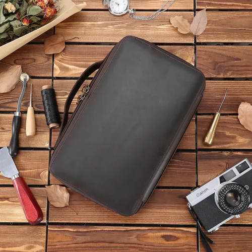 Vista 9 de Polare Leather Glasses Case Safety YKK Zipper Sunglasses Case Portable Travel Eyeglasses Case Holder