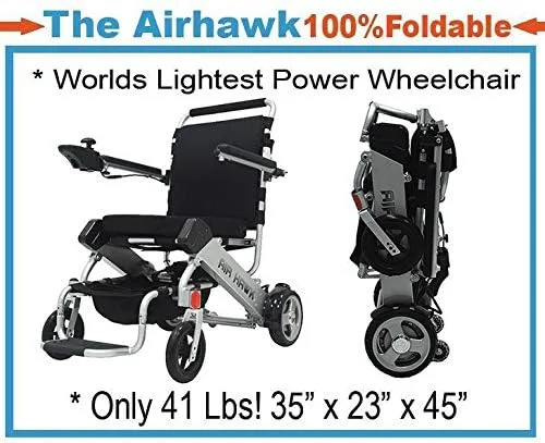Vista 8 de Air Hawk Folding Power Chair Yellow - Lightest Weight 41 lbs Airplane, Cruise Ready+ 9 Free Accessories