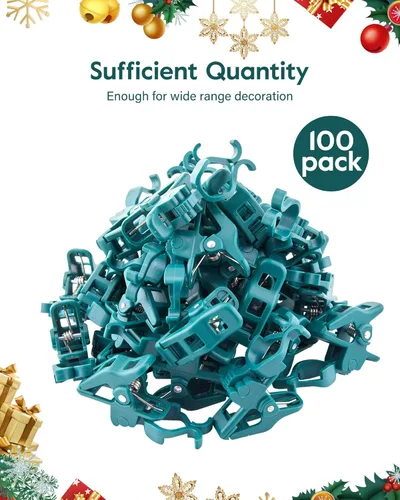 Vista 8 de C7 C9 - Clips de resorte universales para luces navideñas, 100 unidades de clips de resorte rápido para decoraciones de luz navideña, clips de tejas