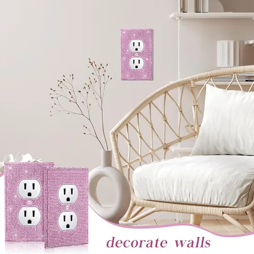Vista 5 de Kathfly 10 piezas de placa de pared rosa brillante con diamantes de imitación, cubiertas decorativas para enchufes, accesorios para el hogar