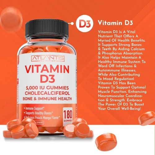 Vista 5 de Atlantis Nutrition Paquete de 2 potenciadores de testosterona (120 gomitas) + 180 gomitas de vitamina D3