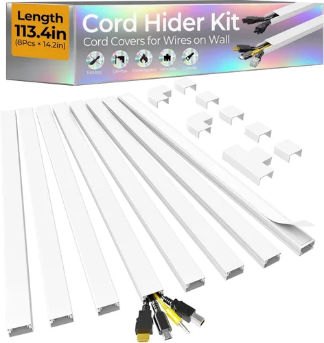 Vista 14 de Kit de ocultador de cable de 113.4 pulgadas, cubiertas de cable para 1 cable en la pared, cubiertas de alambre autoadhesivas para cables