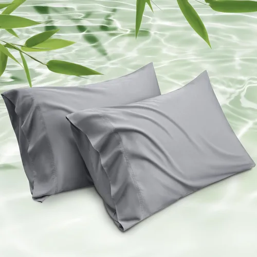 Vista 12 de Bedsure Fundas de almohada de tamaño estándar, fundas de almohada refrescantes, rayón derivado de bambú, color gris oscuro, juego de 2, fundas